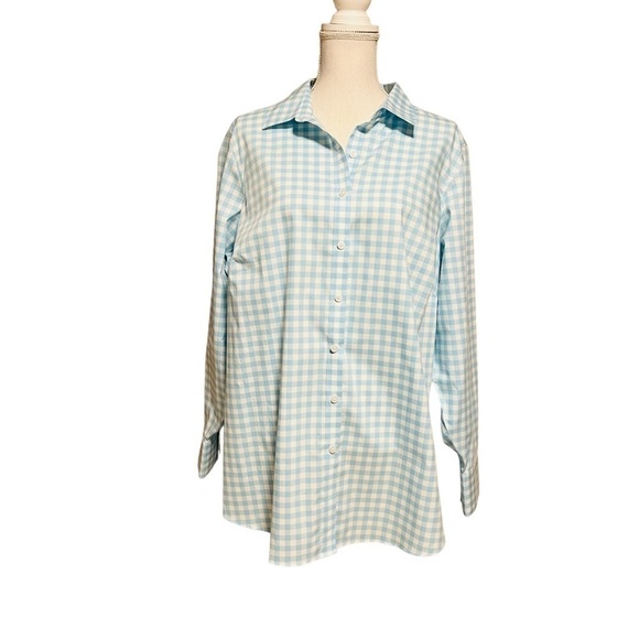 LANDS’ END WOMENS PRETTY BABY BLUE AND WHITE CHECKERED BUTTONED DOWN SHIRT SZ 20 - Picture 1 of 9